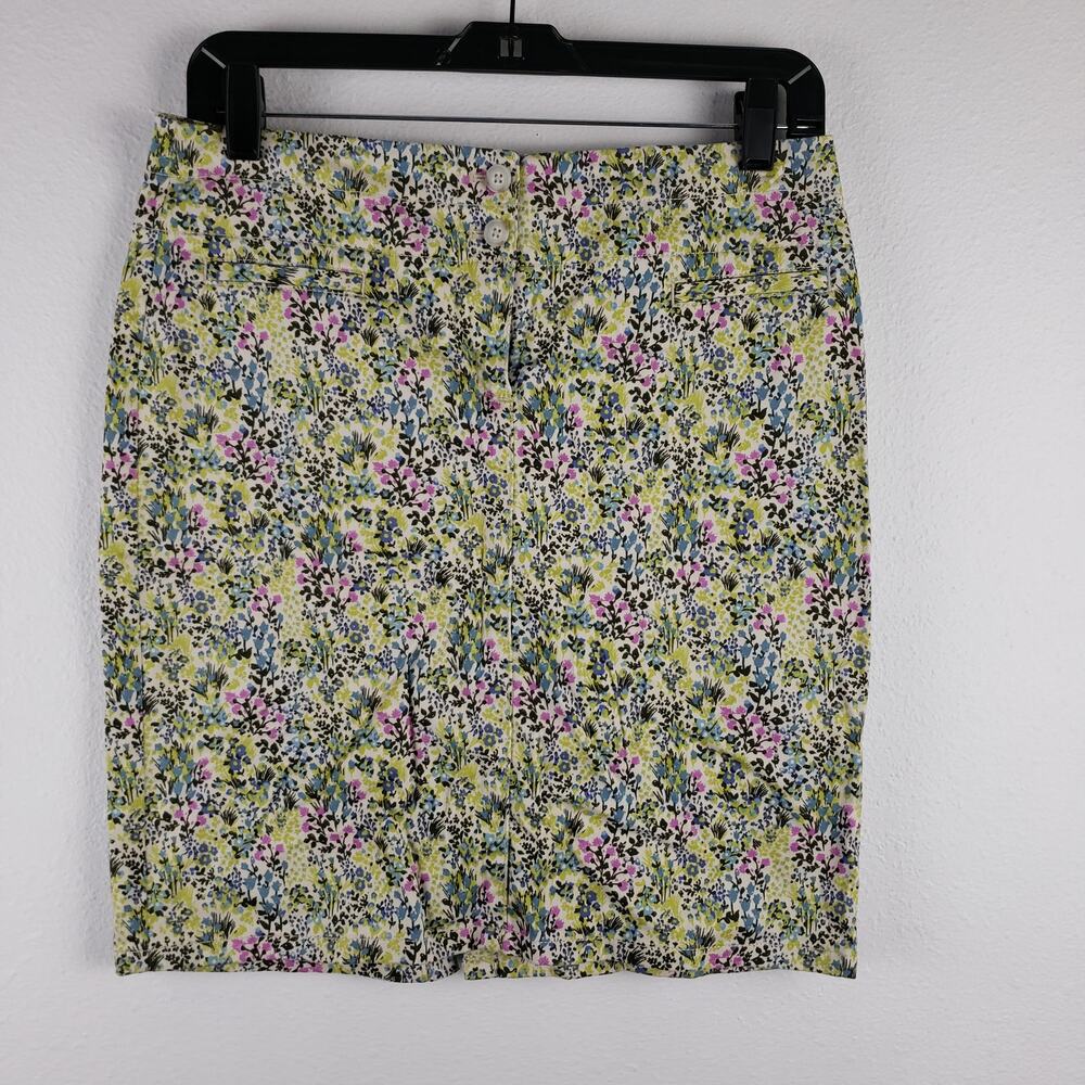 J. Jill Women's 2 Petite Live In Chino Mini Skirt Colorful Ditzy Floral Summer